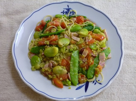 キヌサヤ・スナップインゲンのパスタ